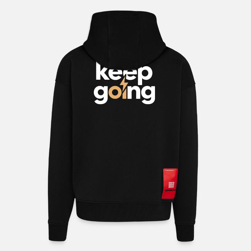 Continue - Motivation & Energy Blitz - Veste à capuche bio épaisse oversize fabriqué en UE - SOLID BLACK