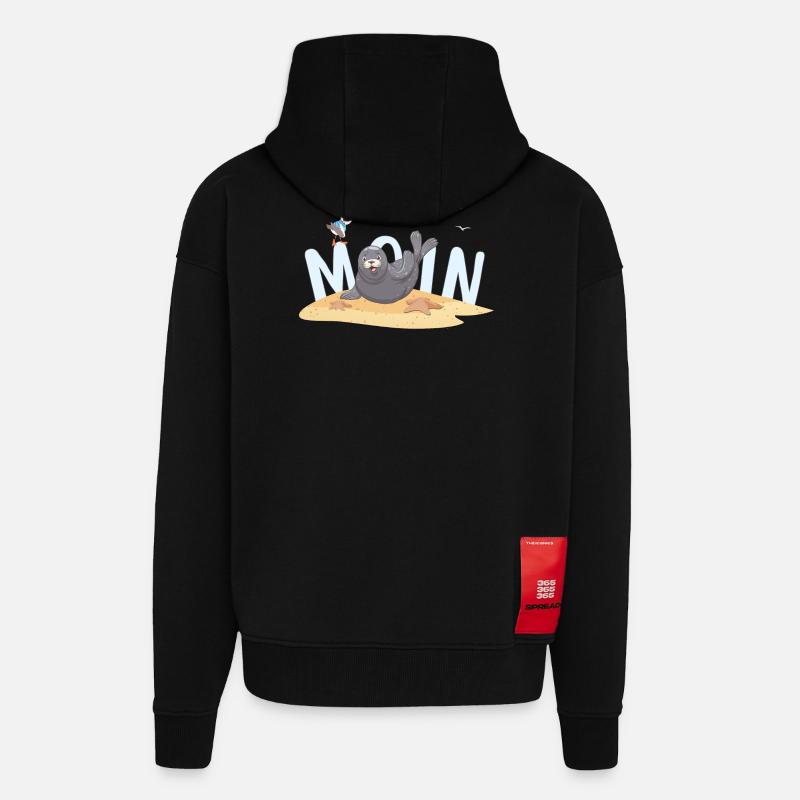Moin Seal Seagull Beach - Zip Hoodie - made by SPREAD - SOLID BLACK