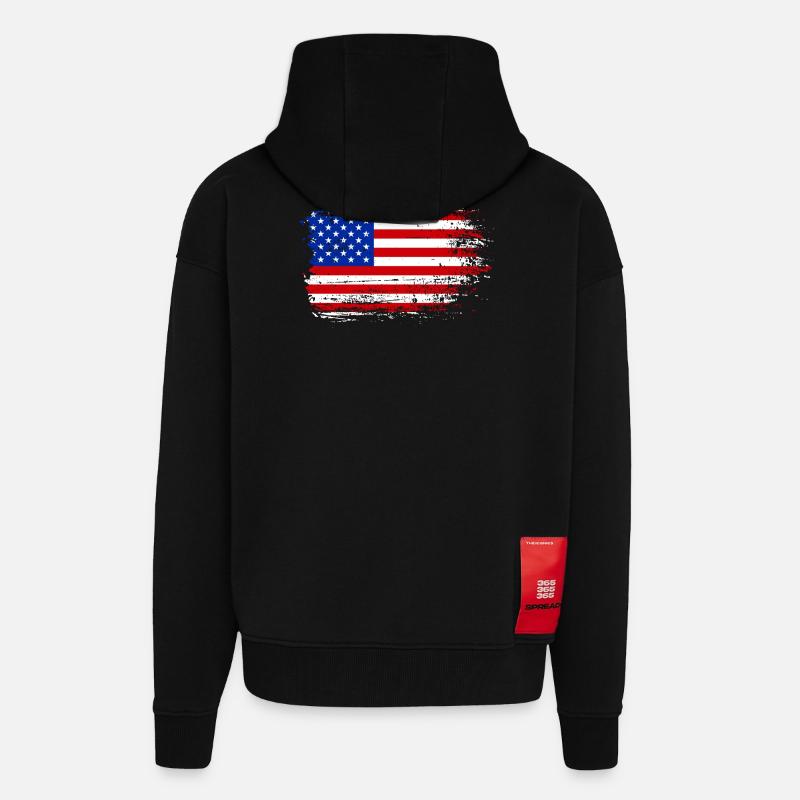 Coup de pinceau Drapeau américain - Veste à capuche bio épaisse oversize fabriqué en UE - SOLID BLACK