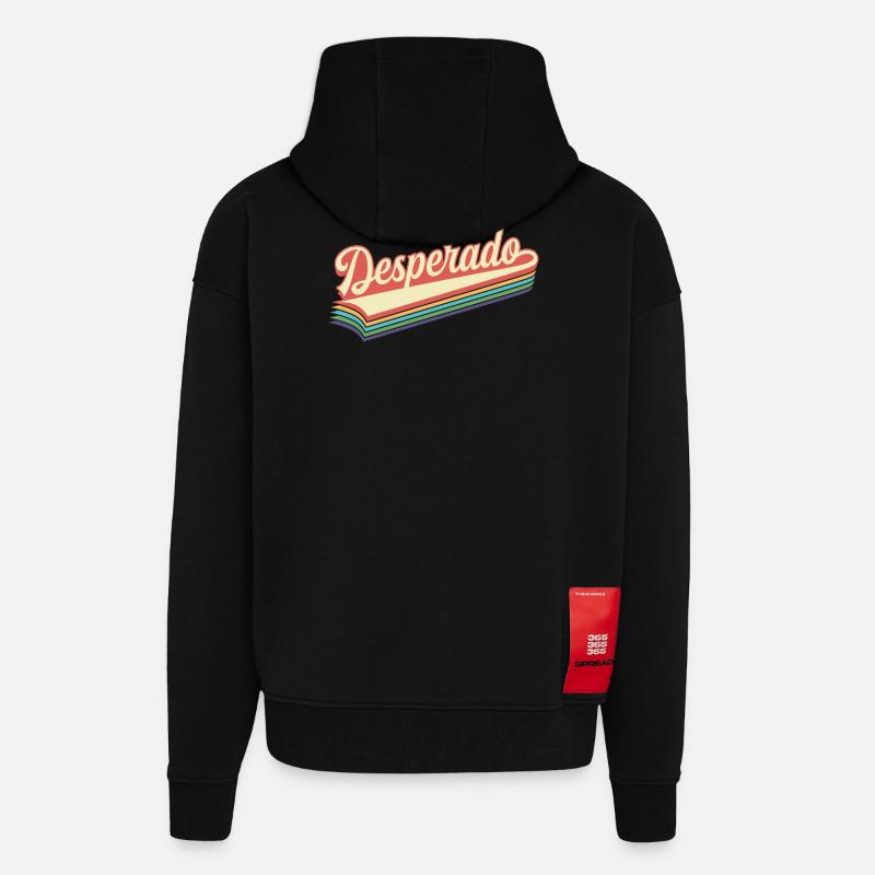 Texte rétro de Desperado - Veste à capuche bio épaisse oversize fabriqué en UE - SOLID BLACK