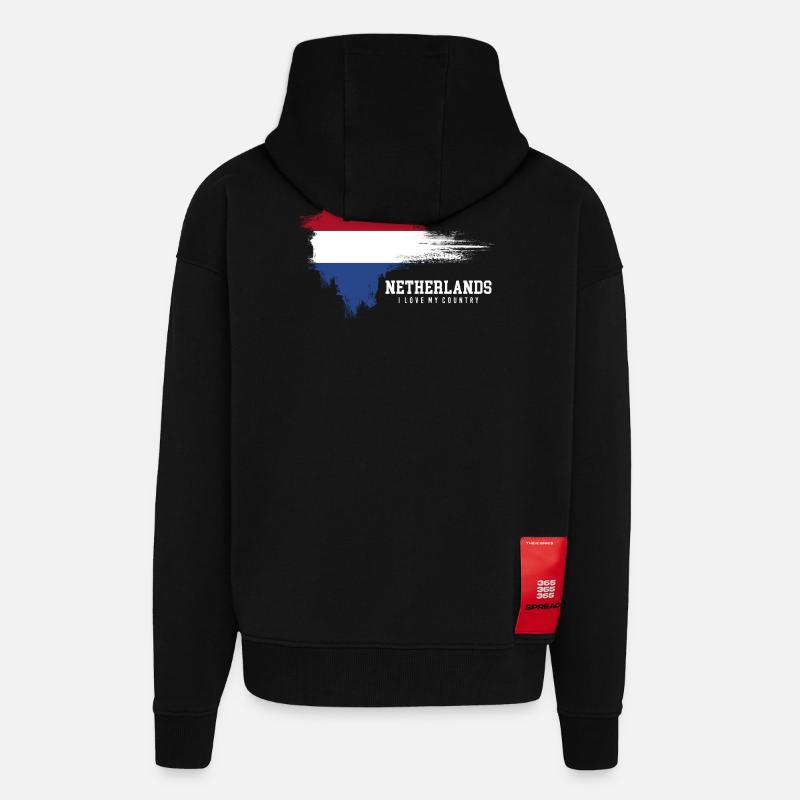 Drapeau de la Pride des Pays-Bas - Veste à capuche bio épaisse oversize fabriqué en UE - SOLID BLACK