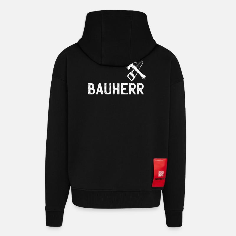 Emblème d’outil DIY pour constructeur - Veste à capuche bio épaisse oversize fabriqué en UE - SOLID BLACK