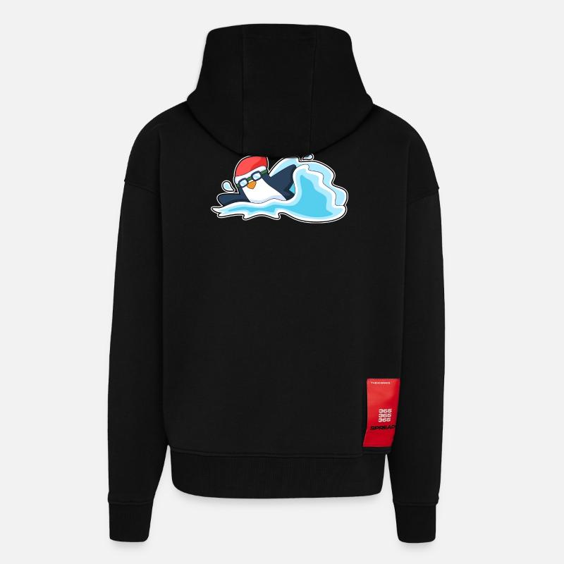 Pingouin Noël baignade - Veste à capuche bio épaisse oversize fabriqué en UE - SOLID BLACK
