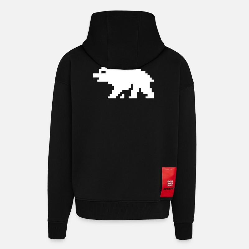 Ours en pixels 8 bits - Veste à capuche bio épaisse oversize fabriqué en UE - SOLID BLACK