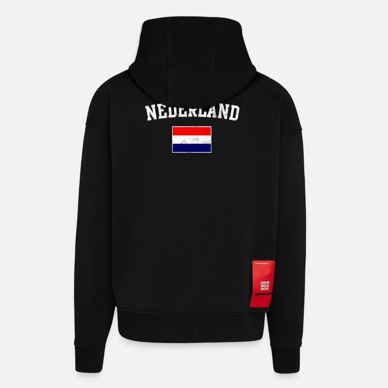 Drapeau de l’arc des Pays-Bas - Veste à capuche bio épaisse oversize fabriqué en UE - SOLID BLACK