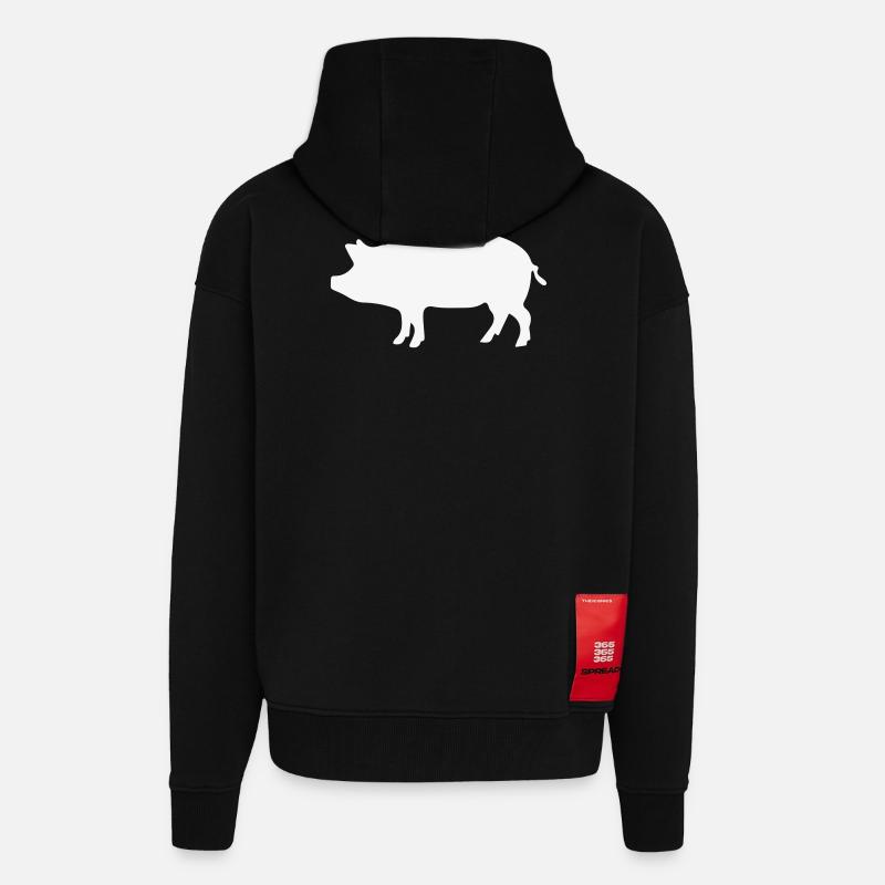 Cochon / 1c - Veste à capuche bio épaisse oversize fabriqué en UE - SOLID BLACK