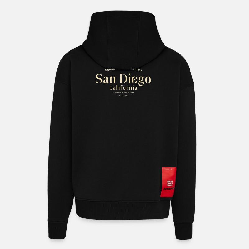 Lettrage San Diego - Veste à capuche bio épaisse oversize fabriqué en UE - SOLID BLACK