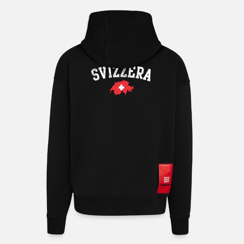 Swiss Map Emblem Crest - Zip Hoodie - made by SPREAD - SOLID BLACK