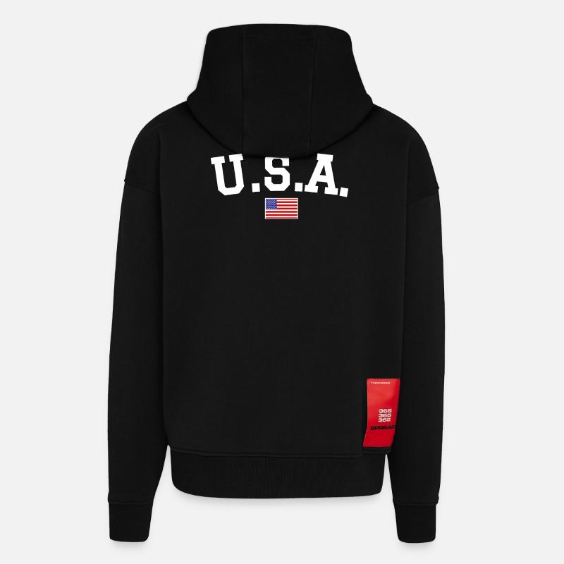 Drapeau américain Blanc - Veste à capuche bio épaisse oversize fabriqué en UE - SOLID BLACK