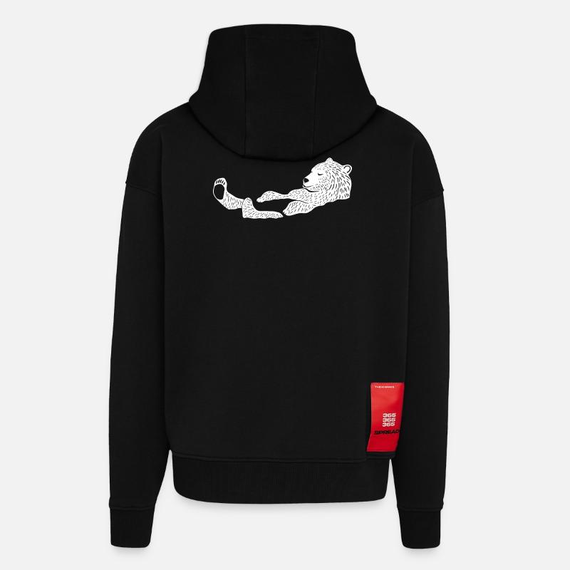 Ours blanc, le nageur - Veste à capuche bio épaisse oversize fabriqué en UE - SOLID BLACK