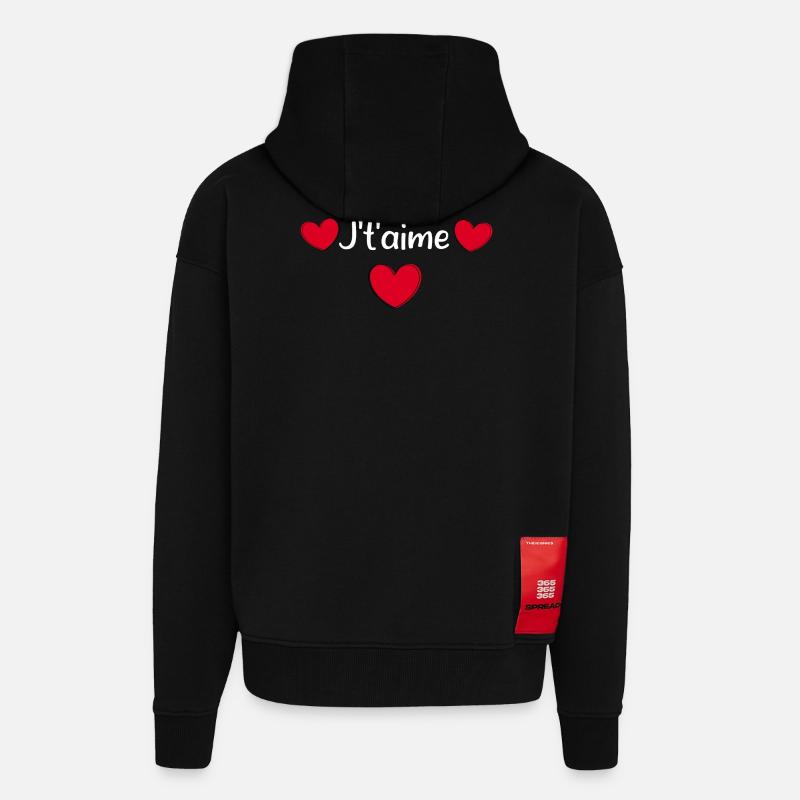 Saint-Valentin cœur rouge, st.valentin - Veste à capuche bio épaisse oversize fabriqué en UE - SOLID BLACK