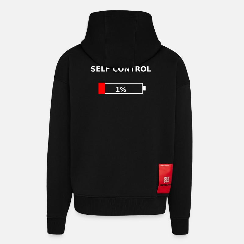 SELF CONTROL - 1 % Batterie faible - Veste à capuche bio épaisse oversize fabriqué en UE - SOLID BLACK