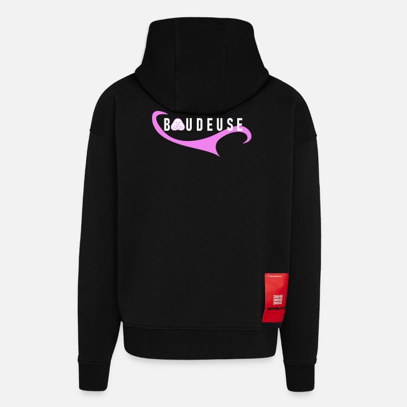 Logo Boudeuse  - Veste à capuche bio épaisse oversize fabriqué en UE - SOLID BLACK