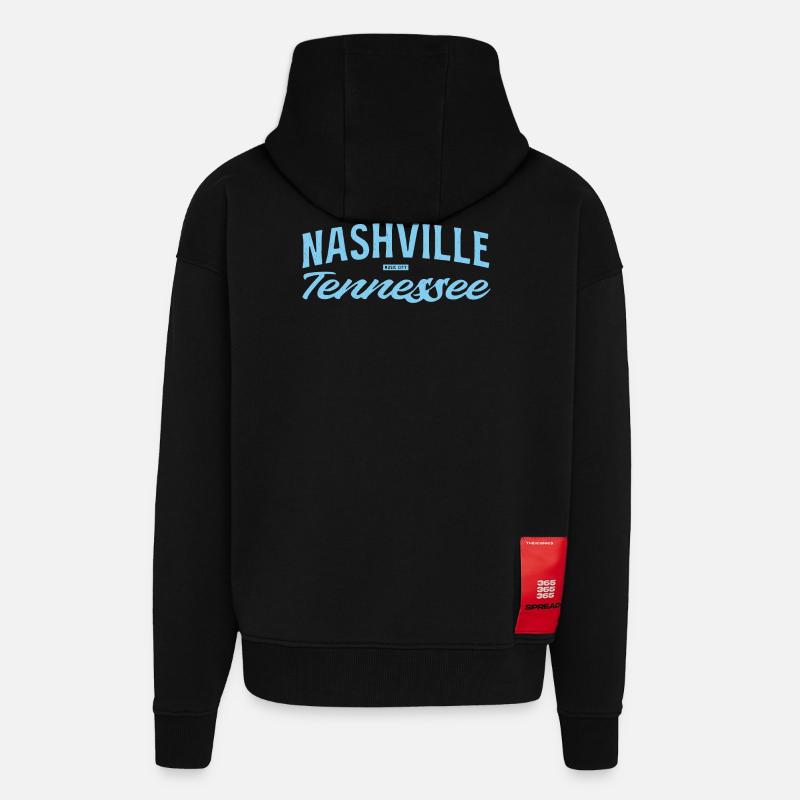Nashville Script Blue - Veste à capuche bio épaisse oversize fabriqué en UE - SOLID BLACK