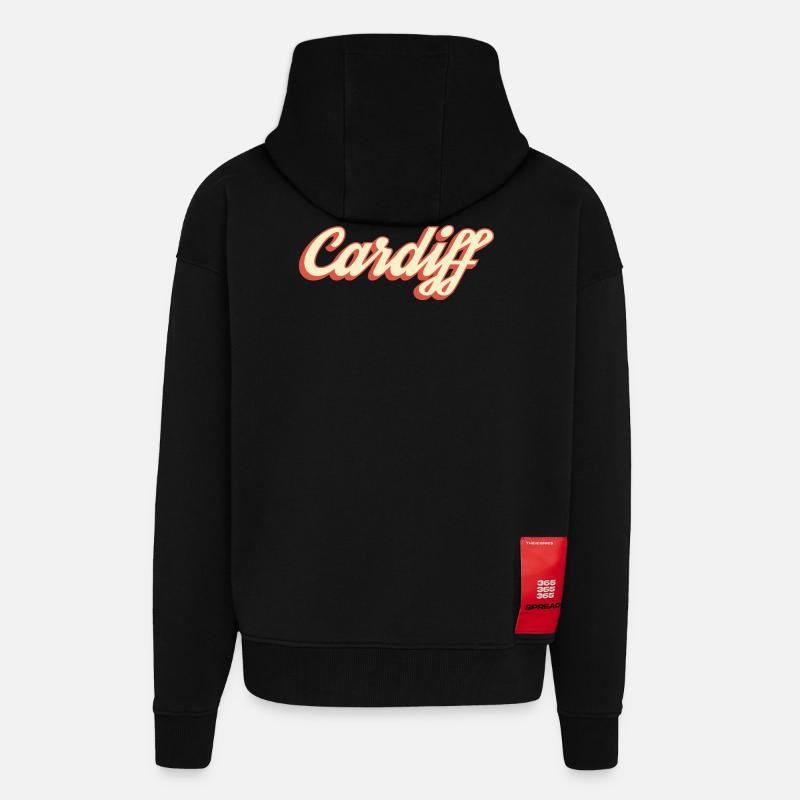 Logo rétro Script de Cardiff - Veste à capuche bio épaisse oversize fabriqué en UE - SOLID BLACK