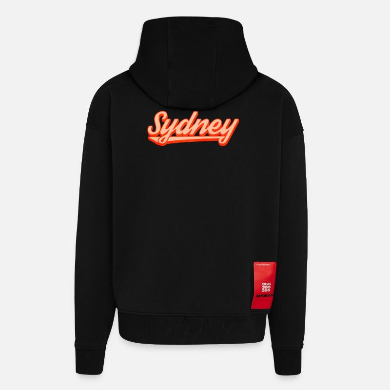 Logo du script rétro de Sydney - Veste à capuche bio épaisse oversize fabriqué en UE - SOLID BLACK