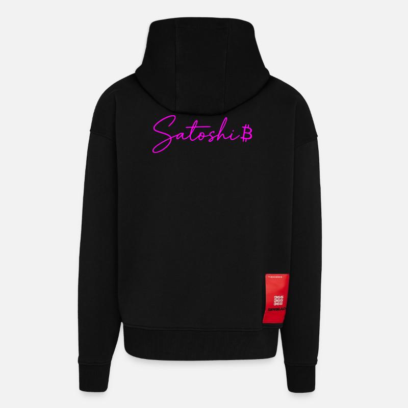 Satoshi Neon Lettering Bitcoin Script Pink - Zip Hoodie - made by SPREAD - SOLID BLACK