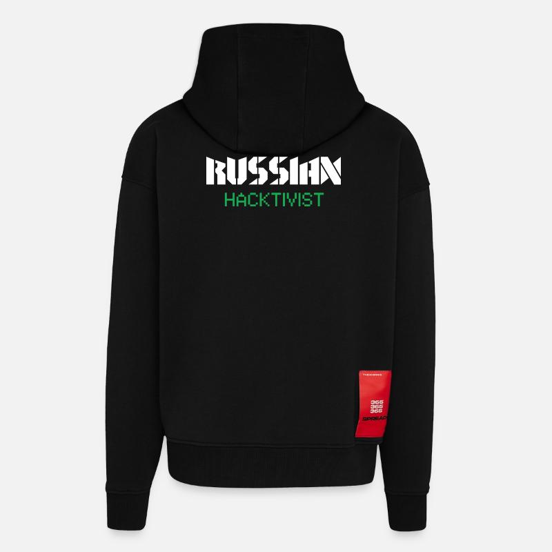 Conception de cybersécurité par hacktiviste russe - Veste à capuche bio épaisse oversize fabriqué en UE - SOLID BLACK