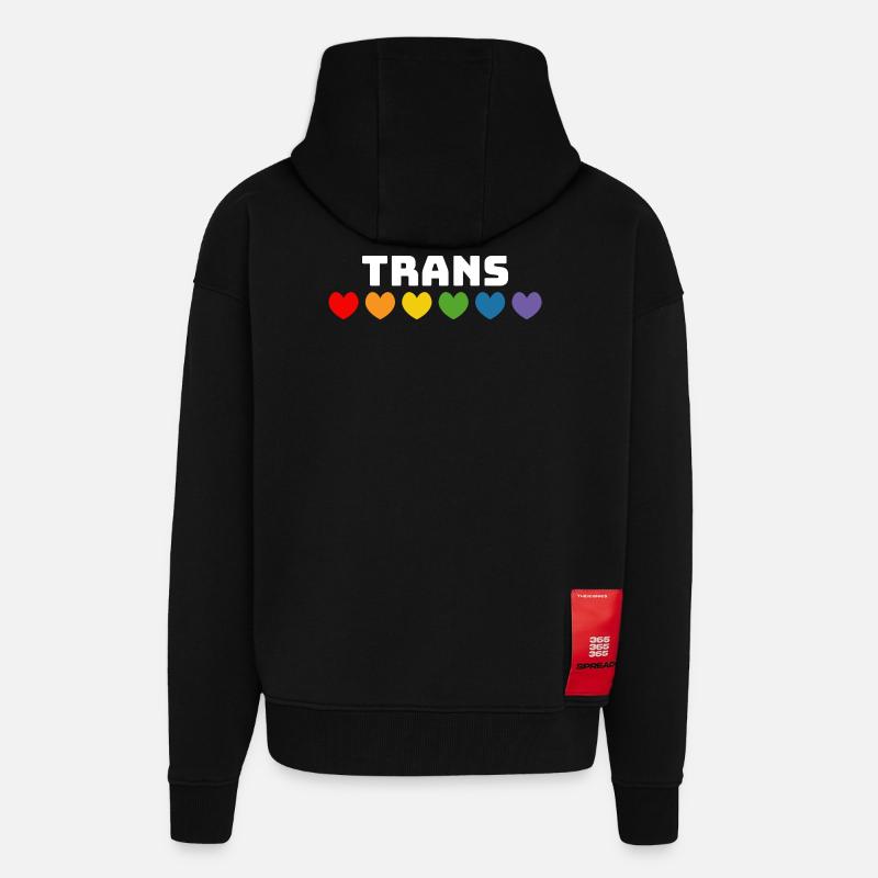 Rainbow heart trans white - Zip Hoodie - made by SPREAD - SOLID BLACK