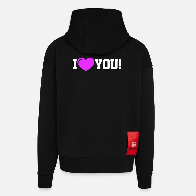 Je t’aime - Ich Liebe Dich - Veste à capuche bio épaisse oversize fabriqué en UE - SOLID BLACK