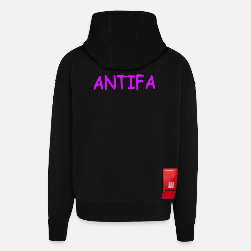Antifa - lilas - Veste à capuche bio épaisse oversize fabriqué en UE - SOLID BLACK