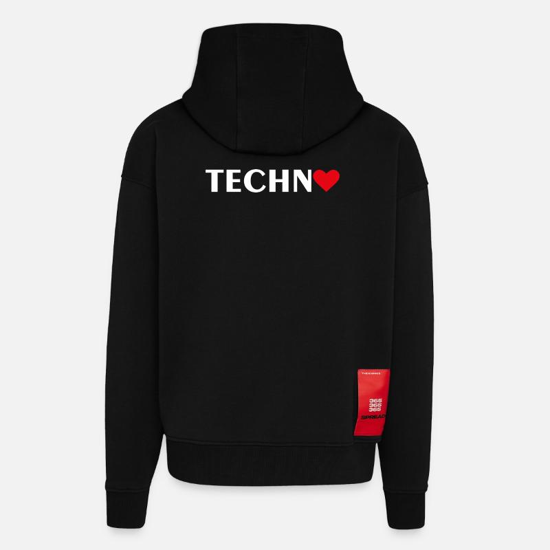 Techno Herz - Zip Hoodie - made by SPREAD - SOLID BLACK