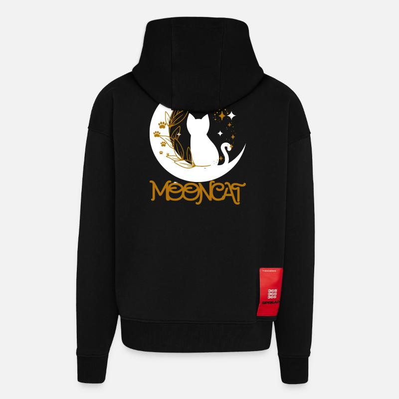 Chat lunaire doré - Veste à capuche bio épaisse oversize fabriqué en UE - SOLID BLACK