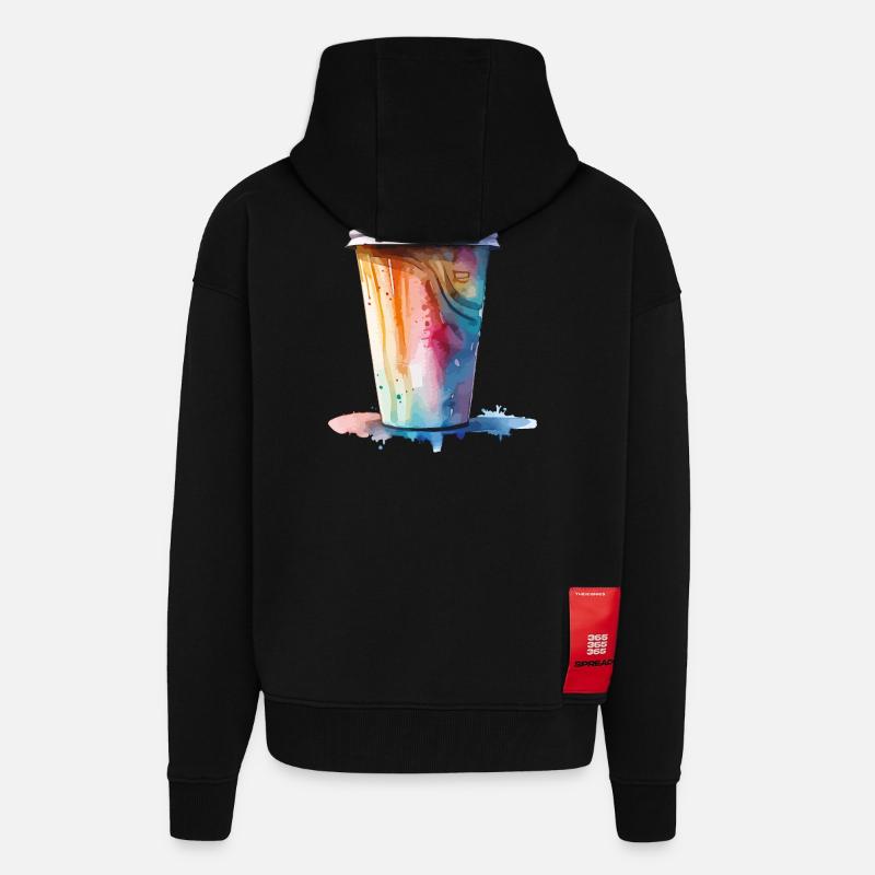 Art de tasse de café cappuccino - Veste à capuche bio épaisse oversize fabriqué en UE - SOLID BLACK