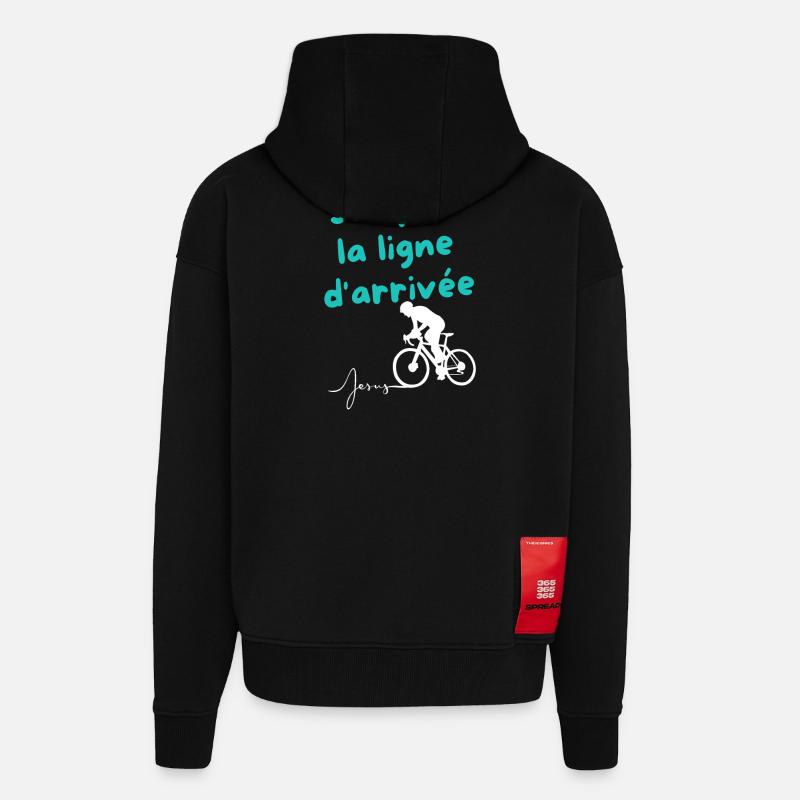 Persévérance Jusqu'à la Ligne d'Arrivée - Veste à capuche bio épaisse oversize fabriqué en UE - SOLID BLACK