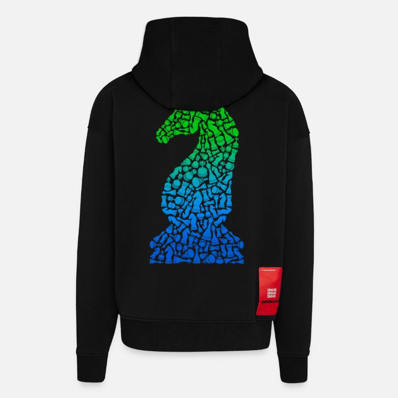 Pièces d’échecs Jeu d’échecs Joueur d’échecs - Veste à capuche bio épaisse oversize fabriqué en UE - SOLID BLACK