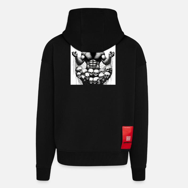 Musclé Crânes en Filet - Veste à capuche bio épaisse oversize fabriqué en UE - SOLID BLACK