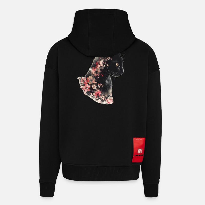 Katze Blumen - Zip Hoodie - made by SPREAD - SOLID BLACK