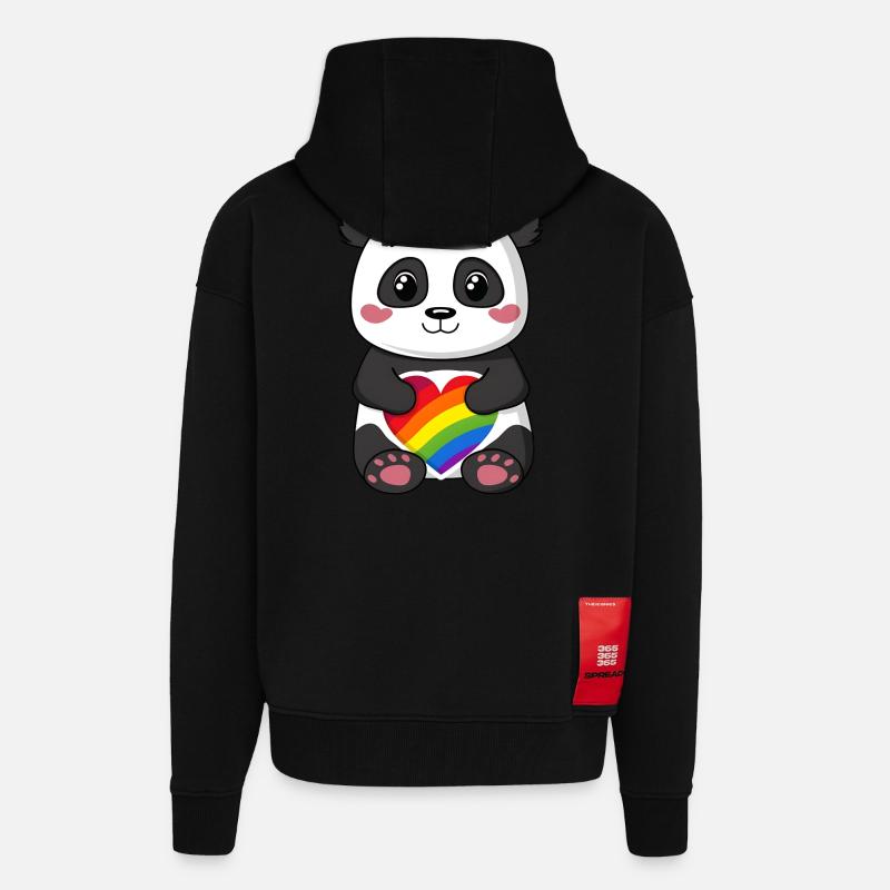Panda-Karikatur mit einem Pride-Regenbogenherz - Zip Hoodie - made by SPREAD - SOLID BLACK