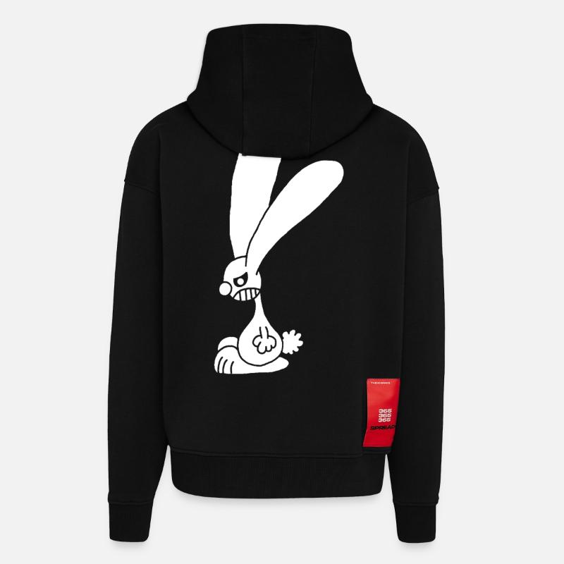 Lapin blanc grognon - Veste à capuche bio épaisse oversize fabriqué en UE - SOLID BLACK