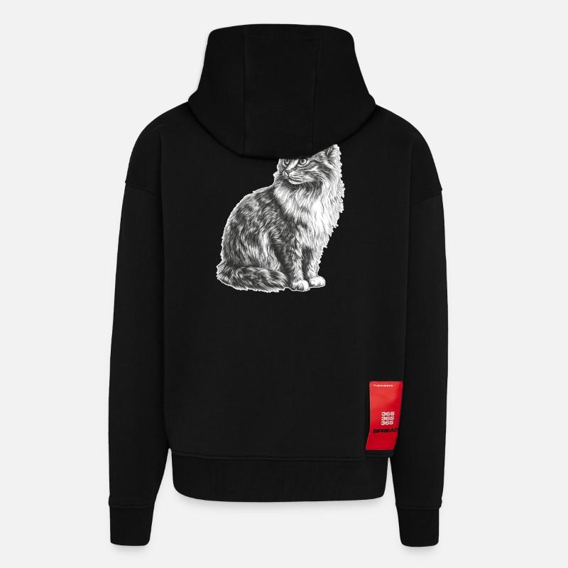Chat - Veste à capuche bio épaisse oversize fabriqué en UE - SOLID BLACK
