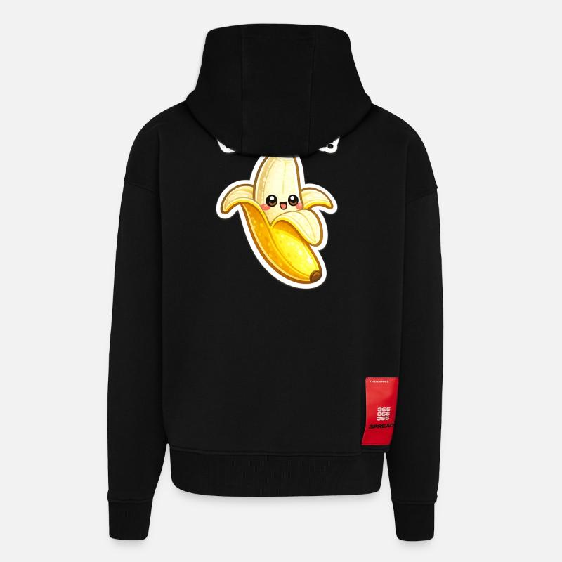 Impression de banane dessinée Kawaii - Veste à capuche bio épaisse oversize fabriqué en UE - SOLID BLACK