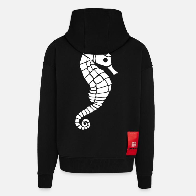 Hippocampe blanc - Veste à capuche bio épaisse oversize fabriqué en UE - SOLID BLACK