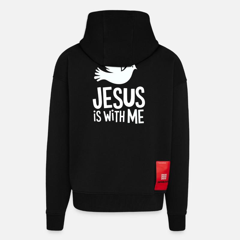 Jésus est avec moi - Veste à capuche bio épaisse oversize fabriqué en UE - SOLID BLACK