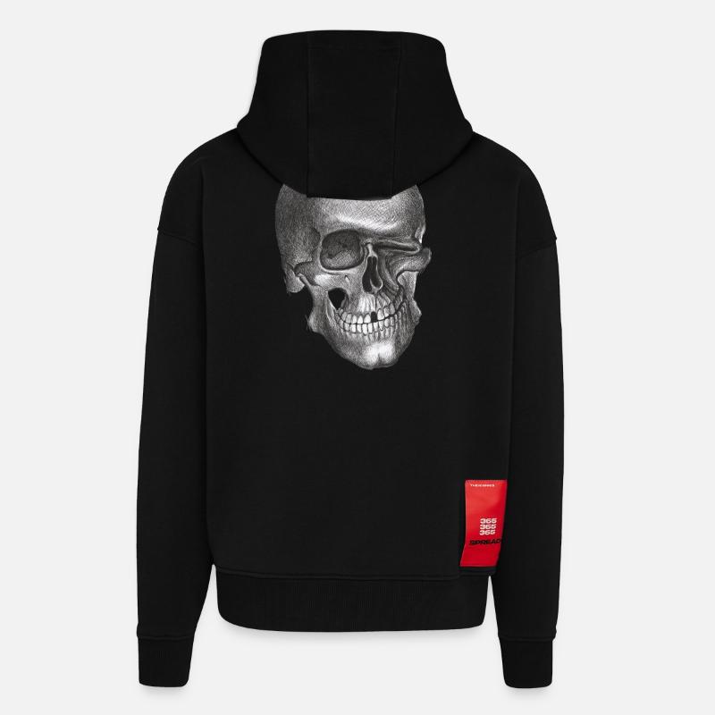 Crâne clin d’œil - Crâne - Veste à capuche bio épaisse oversize fabriqué en UE - SOLID BLACK