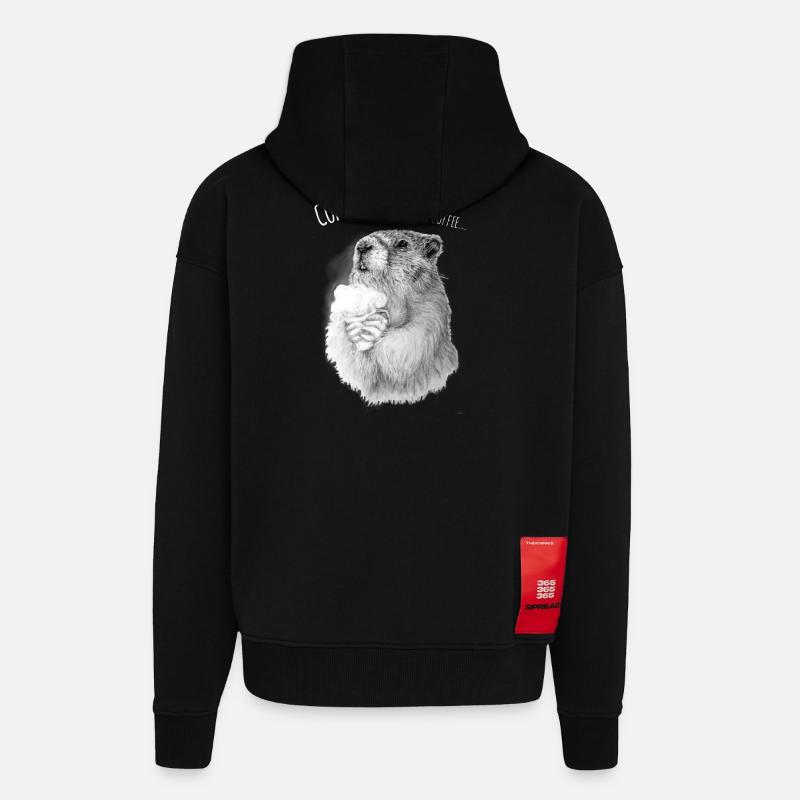 Plaisir de hamster au café - Veste à capuche bio épaisse oversize fabriqué en UE - SOLID BLACK