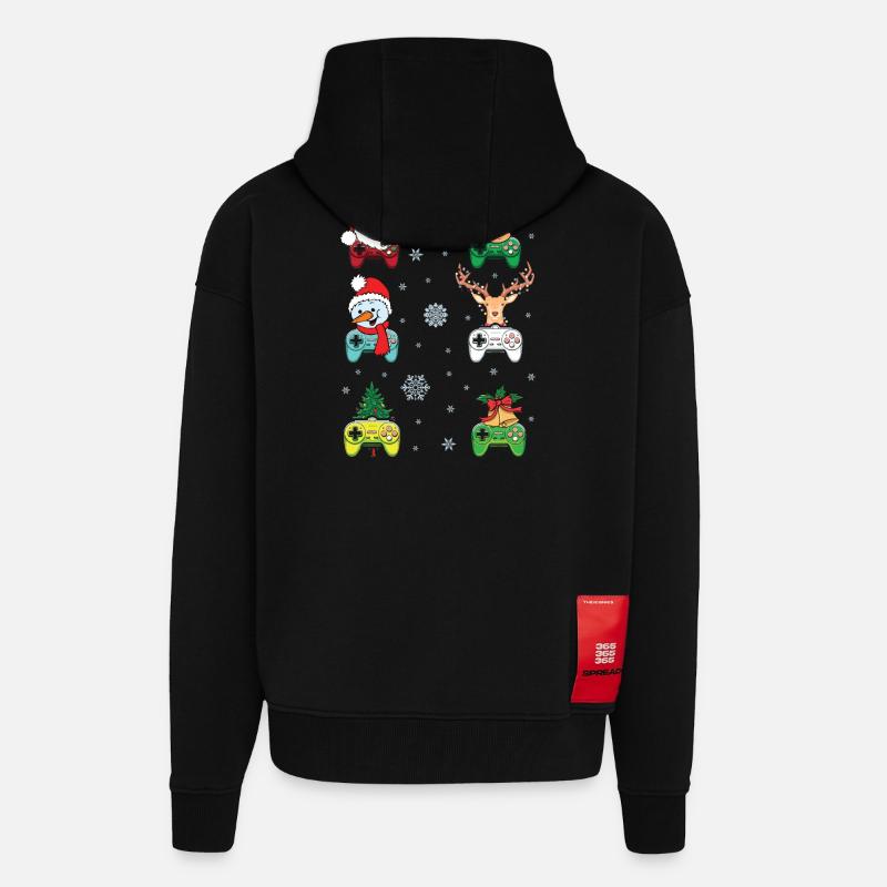 Festive Gaming Characters with Christmas Elements - Zip Hoodie - made by SPREAD - SOLID BLACK