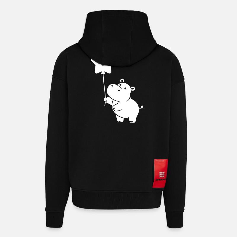 Silhouette de ballon étoile hippopotame - Veste à capuche bio épaisse oversize fabriqué en UE - SOLID BLACK