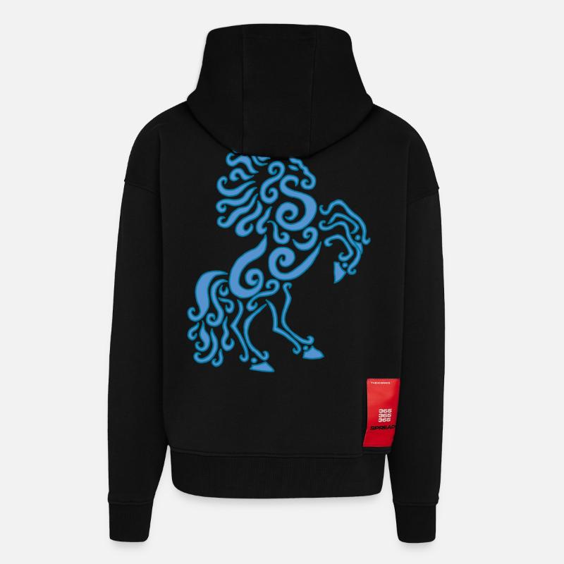 Blaues Einhorn Pferd - Zip Hoodie - made by SPREAD - SOLID BLACK