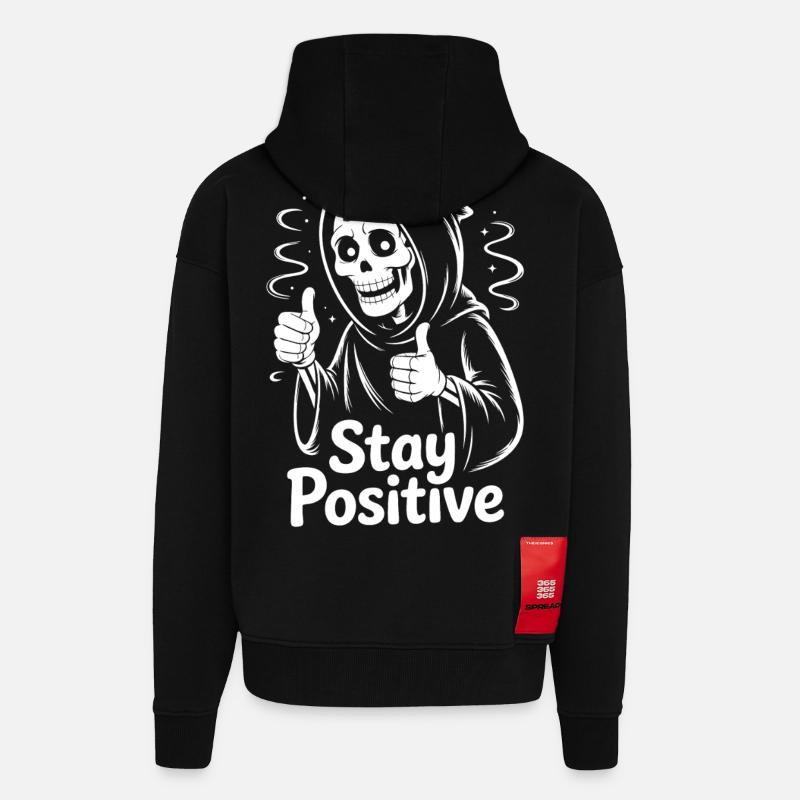 Squelette : Reste positif - Veste à capuche bio épaisse oversize fabriqué en UE - SOLID BLACK