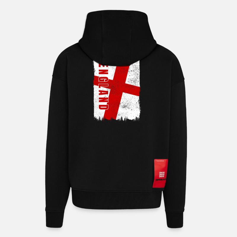 Drapeau de l'Angleterre - Veste à capuche bio épaisse oversize fabriqué en UE - SOLID BLACK