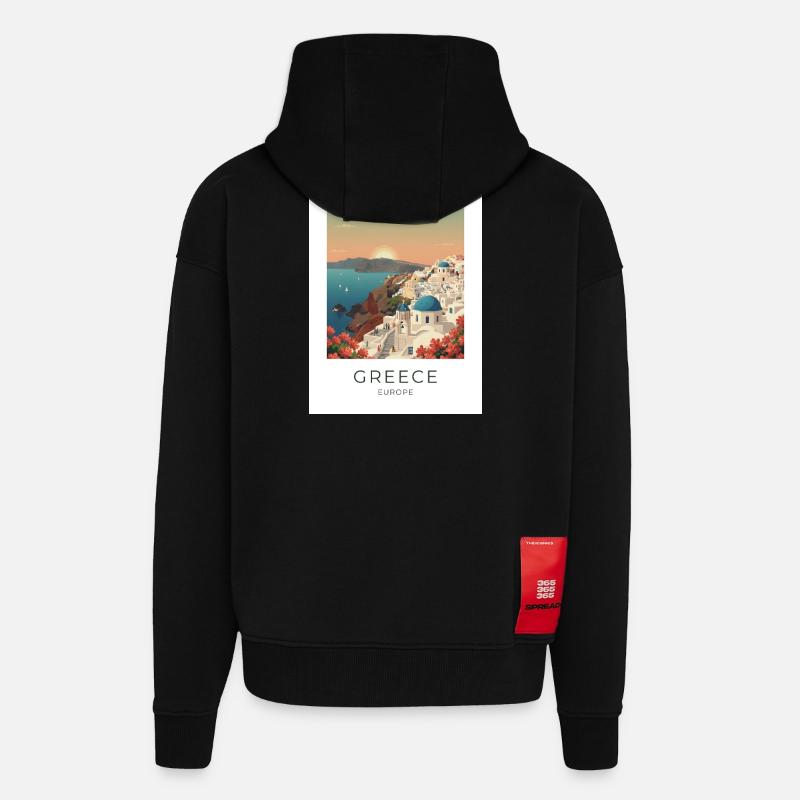 Santorini Sunset Coastal View - Zip Hoodie - made by SPREAD - SOLID BLACK