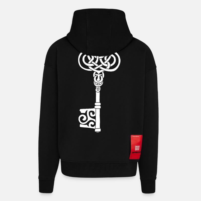 Clé celtique blanche - Veste à capuche bio épaisse oversize fabriqué en UE - SOLID BLACK