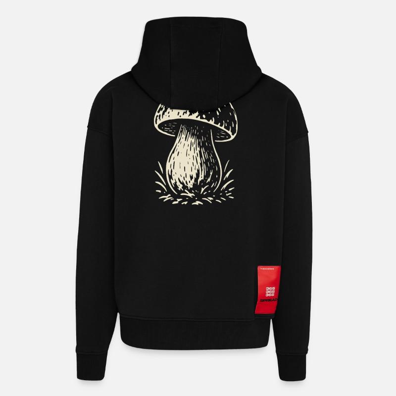 Cueilleur de cèpes - champignons - dicton - Veste à capuche bio épaisse oversize fabriqué en UE - SOLID BLACK