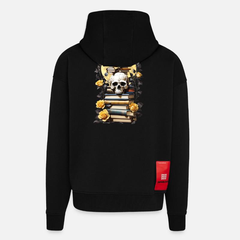 Bücherstapel mit Schädel - Zip Hoodie - made by SPREAD - SOLID BLACK