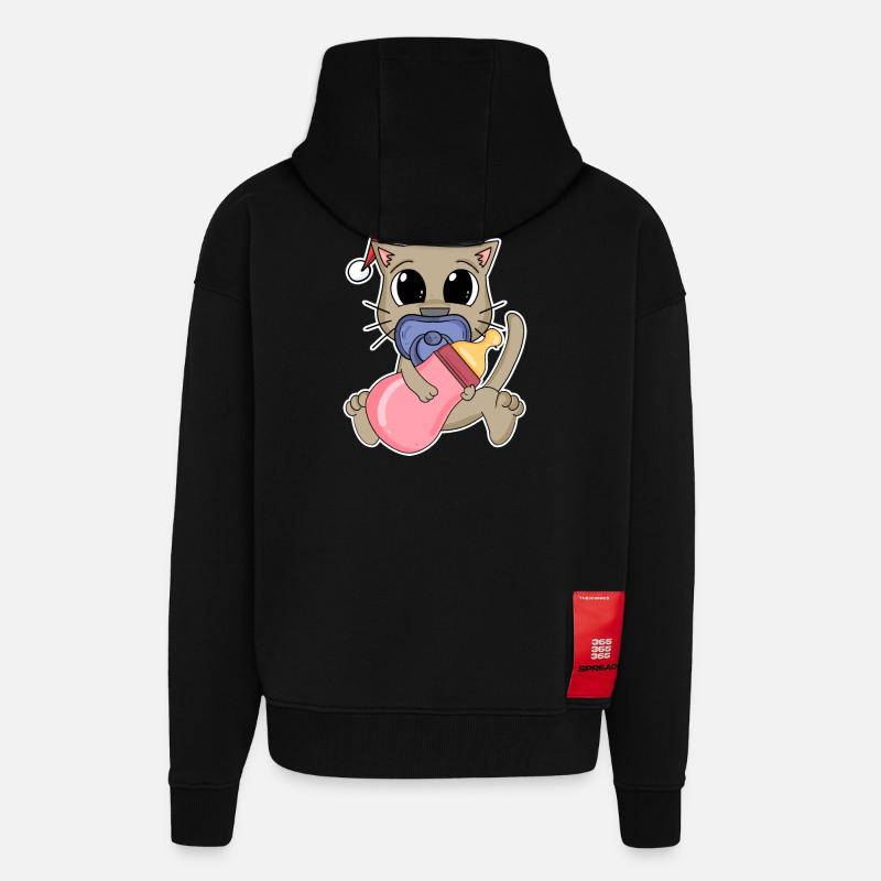 Chat Bébé Noël - Veste à capuche bio épaisse oversize fabriqué en UE - SOLID BLACK
